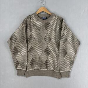 Vintage Jantzen Sweater Mens XL Beige Argyle Knit Crewneck Pullover Classic